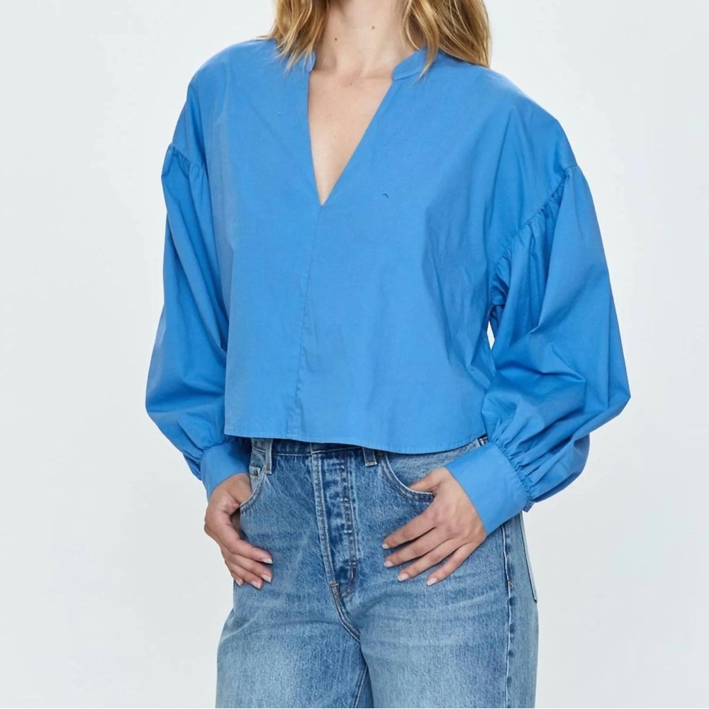 Pistola Women’s Lou Top Blue Puff Long Sleeve Cropped Top Size Small - Picture 12 of 14